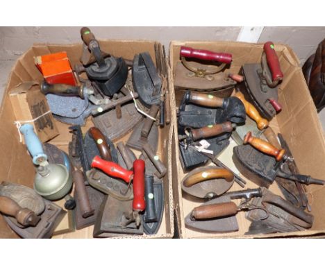 A large selection of vintage irons - charcoal etc