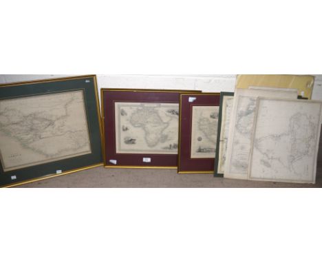 A selection of vintage maps of Africa, framed and unframed