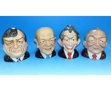 Four Carltonware limited edition teapots, Satirical Political Series:  John Prescott, William Hague, Tony Blair & Ken Livings