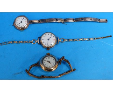 Three vintage wristwatches with 9 carat gold cases