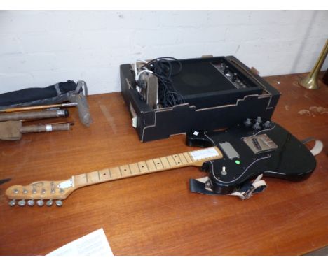 A CSL maple neck telecaster patent electric guitar with amplifier, cable and "Big Muff" and "Little Muff" distortion pedals 6