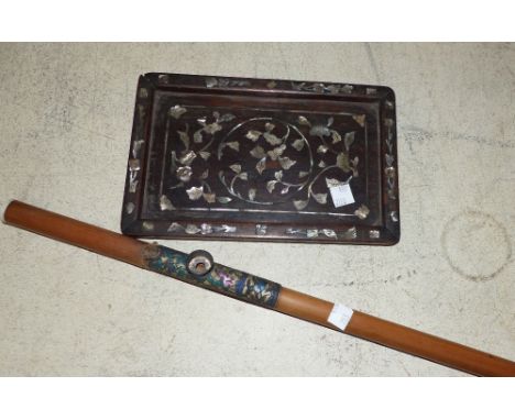 A Chinese pipe with cloisonnée mount; various other collectables