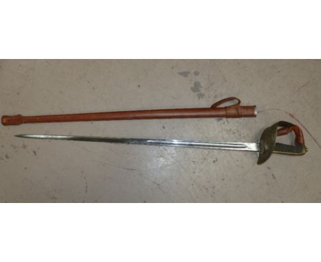 A George V officer's sword in leather scabbard