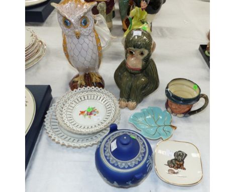 A Quimper owl (a.f.); a Royal Doulton character jug; decorative china; a selection of David Shepherd limited edition ceramic 