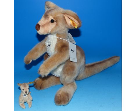 A modern Steiff kangaroo with baby, with certificate