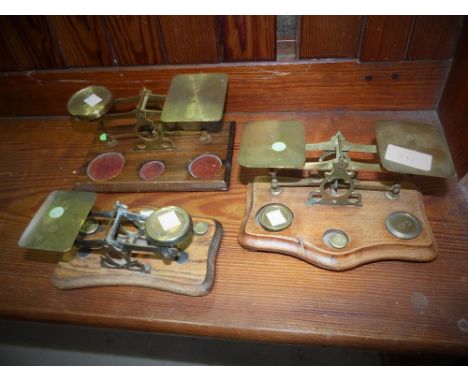 Three sets of vintage postal scales, 2 with weights