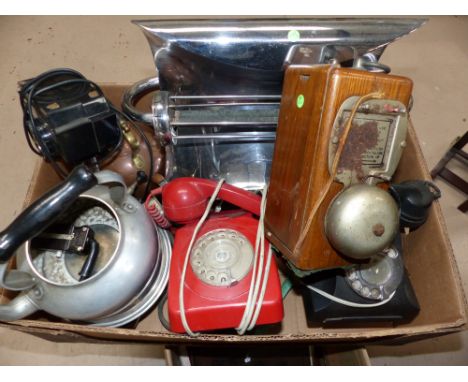 Two vintage telephones; a vintage electric fire (sold as a collectors item only); etc.