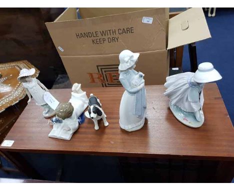 FOUR NAO FIGURESalong with an Aynsley figure of a dog