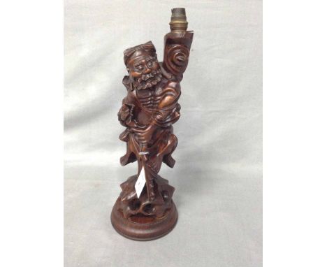 CHINESE CARVED HARDWOOD FIGURE LAMP