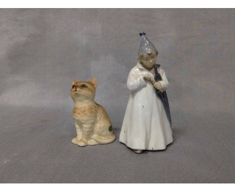 ROYAL COPENHAGEN FIGURE together with a Beswick cat