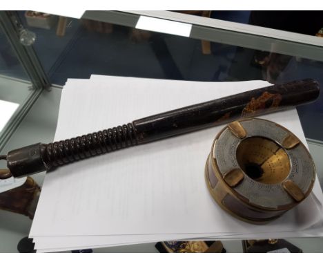 MILITARY SCARF, BELT AND HEADWEARtogether with a flask,trench art ash tray and a police truncheon