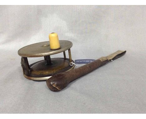 TURNBULL OF EDINBURGH VINTAGE BRASS SALMON REEL AND A VINTAGE PRIEST