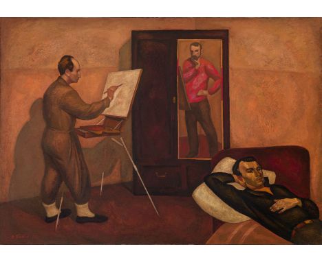 * POPKOV, VIKTOR (1932-1974) Three Artists, signed and dated 1962, also further signed, titled in Cyrillic and dated on the r