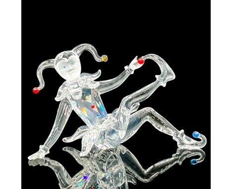 Part of the 'Fairy Tales' theme. A clear jester with frosted hands and face. Adorned with red, blue, and yellow crystal balls