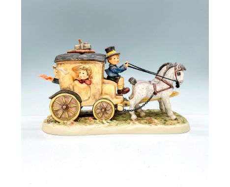 Beautiful figurine of children driving and riding in a horse drawn carriage, named Fond Goodbye #660 TMK7. Part of the MI Hum