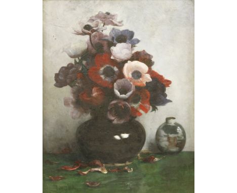 Oscar Wilson (1867-1930)ANEMONESSigned l.l., inscribed on artist's label verso, oil on panel35.5 x 27cm