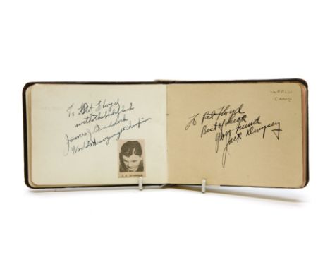 An autograph book, containing signatures collected by Hugh 'Pat' Floyd over his boxing career, includes numerous opponents an