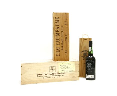 Pauillac Baron Nathan 1996,2 x 150cl bottles in their own wooden case andChateau Meaumie, Bordeaux Superiuer 19841.5l