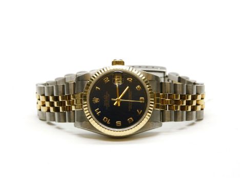 A gentleman's bi-colour mid size Rolex Oyster Perpetual Datejust bracelet watch Circa 1991, model 68243, royal blue Jubilee d