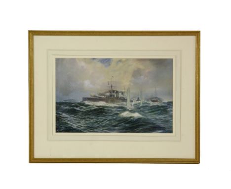 Ernest R. Harington , 20th Century H.M.S. LION GOING INTO ACTION, 1916 Watercolour, heightened with white                    