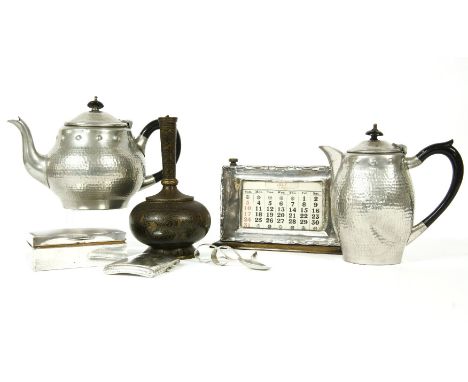 An assortment of silver, silver plate and pewter, to include a silver cigarette box, a silver picture frame, a cigarette case