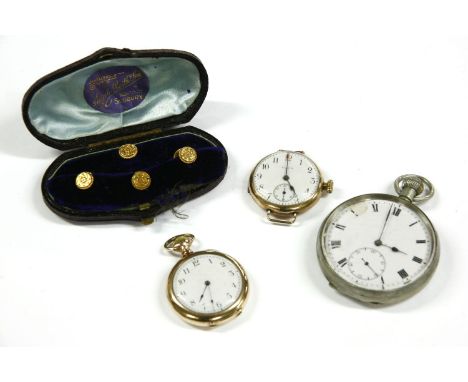 A cased set of dress studs, with chased decoration, (fronts tested as 9ct gold, backs are silver gilt), a gold Elgin USA mech