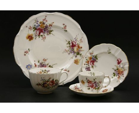 A Royal Crown Derby 'Derby Posies' part tea service, together with four Royal Worcester cups and saucers, etc.