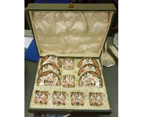 A set of six Royal Crown Derby china Imari pattern coffee cups and saucers  boxed         OS6