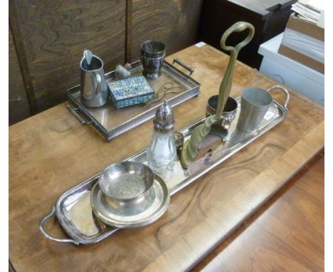 Silver plate and metalware: to include a twin handled serving tray with a pierced border and a glass panel  14'' x 10''      