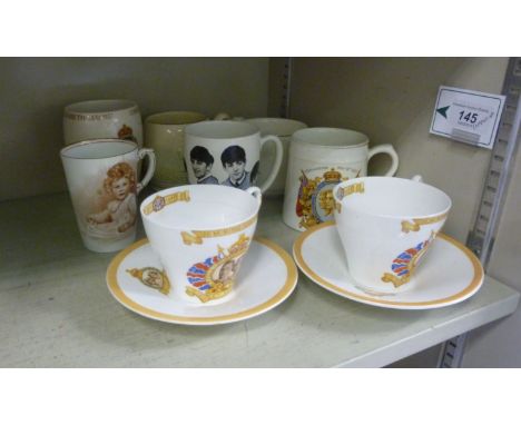 Commemorative ceramics: to include a pair of Shelley china cups and saucers commemorating his Majesty King George VI         