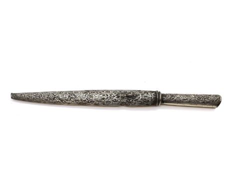 An Ottoman silver dagger  19th century, with repousse floral decoration, 33.3cm long the blade 24cm longShipping Disclaimer: 
