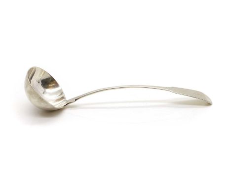 A Scottish Provincial silver Fiddle pattern soup ladle, early to mid-19th century, Dundee, by Alexander Cameron,33cm long6.9o