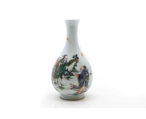 A Chinese famille verte vase, 20th century, the pear-shaped body rising from a circular foot to a flared rim, painted with li