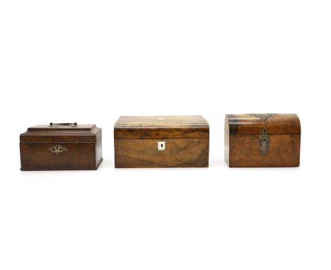 George III mahogany tea caddy, 23.5cm widea Victorian burr walnut dome-topped tea caddywith brass mounts, the interior compar