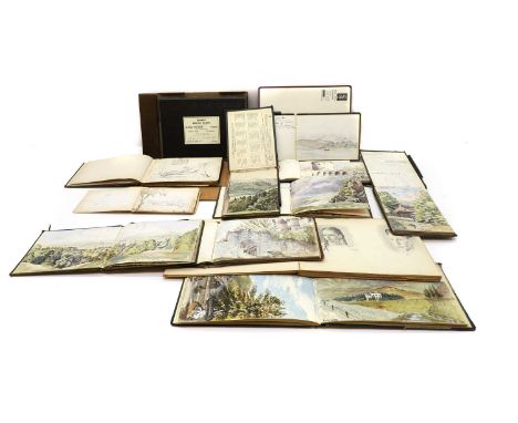 A group of Victorian sketchbooks to include an album of cartoons relating to Merville Boyer, featuring travels in America, an