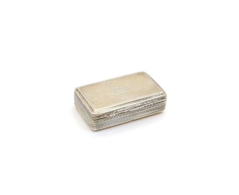 A William IV silver snuff box, by Thomas Shaw, Birmingham, 1830, of rectangular form, the hinged cover engraved with an inscr