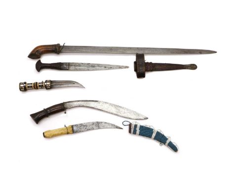 Two African daggers,  probably 19th century, Sudan, one with a broken blade, rounded off, with leather handles and scabbards,