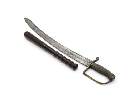 A Victorian Constabulary short sword,  with a brass hilt with D-shaped knuckle guard, ribbed fishskin grip, the blade marked 