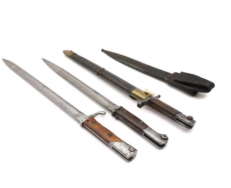 A German 1914 pattern bayonet,  blade 36.5cm in total 50cm long together with an Italian Carcano bayonet,  1891 pattern, with