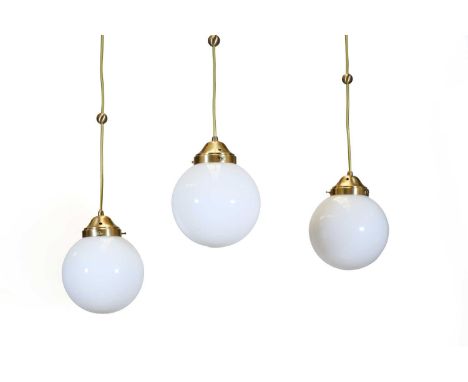 A set of three Austrian 'KM-Pende' pendant lights, modern, after an original 1904 design by Koloman Moser for Wiener Werkstät