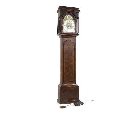 A George II strung walnut and burr walnut eight-day longcase clock, by John Dorrell, London, with an arched, brass dial, the 