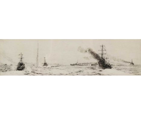 W L Wyllie, Ash Barn, pencil sketch, signed to the lower left, framed and glazed, 9cm x 33cm, together with; W Ramey, Hampste
