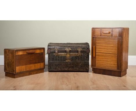 Two Art Deco wooden cabinets the larger 44.5cm wide x 22.5cm deep x 63.5cm high, the smaller 51.5cm wide x 22cm deep x 35.5cm