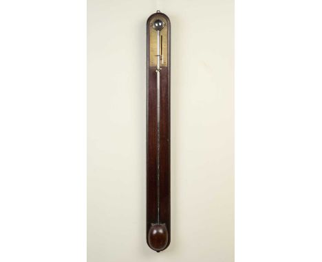 A 19th century mahogany stick barometer, signed 'J. Bird of London', with brass dial, 9.5cm wide, 95cm highThe mercury in nee