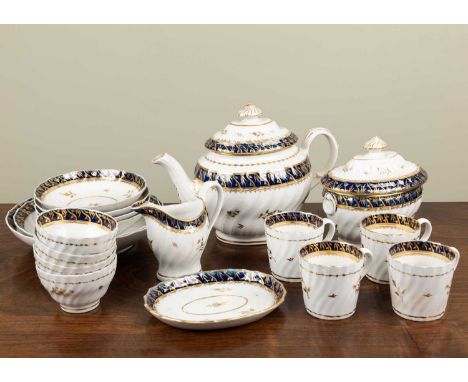 A Chamberlains Worcester part tea and coffee set, with gadrooned decoration to each piece and blue and painted gilt decoratio