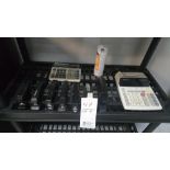 LOT: (9pcs) Assorted Staplers, Calculators, ++