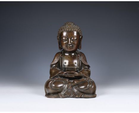 Japan, bronze figure of Amida Buddha, 19th century, shown seated in dhyanasana with his hands folded in dhyanamudra, meditati