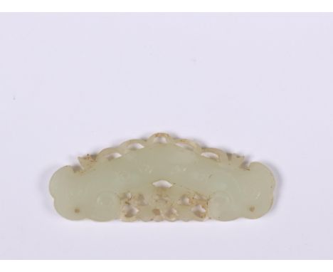 China, celadon jade pendant, shaped as a musical chime (minor nicks, wear) l. 7 cm [1]