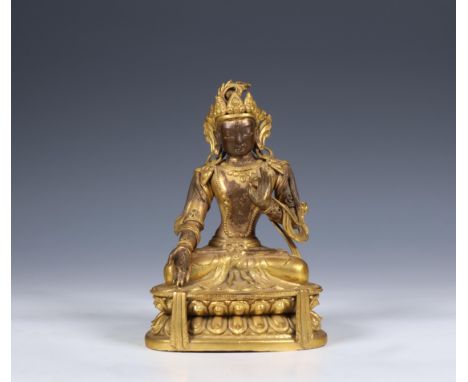 Sino-Tibetan gilt-bronze figure of a bodhisattva, 19th century, seated on a lotus throne h. 17 cm, b. 11 cm [1]