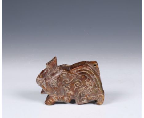 China, brown stone carving, depicting an elephant (stone mottled, wear) l. 6,5 cm [1]